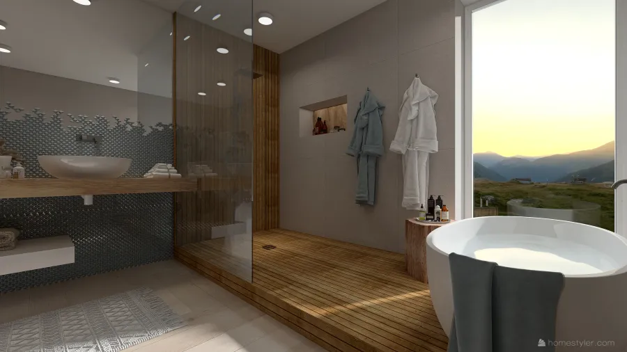 Scandinavian Blue Beige Bathroom2 3d design renderings