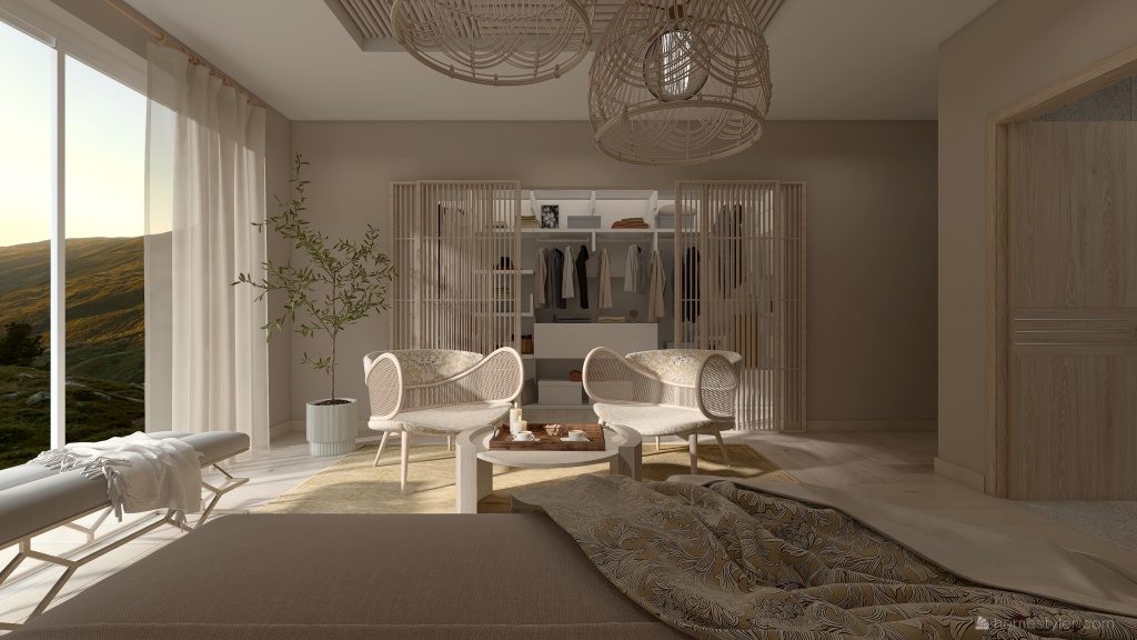 Scandinavian Blue Beige Master Bedroom 3d design renderings