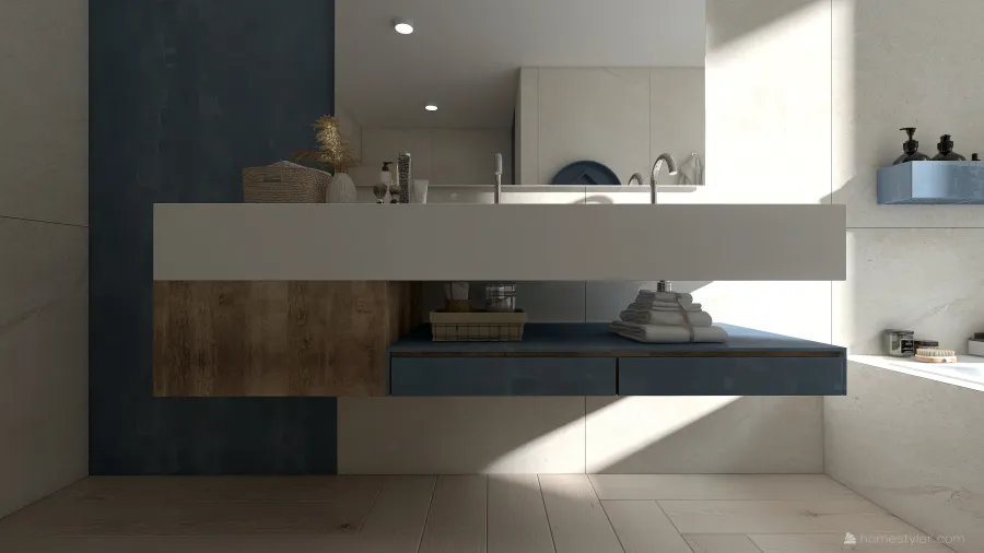 Scandinavian Blue Beige Bathroom 3d design renderings