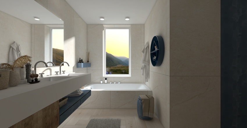 Scandinavian Blue Beige Bathroom 3d design renderings