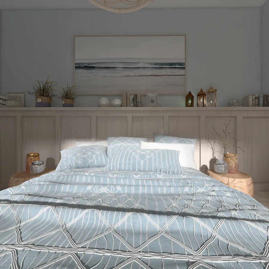 Scandinavian Blue Beige Dormitorio 3d design renderings