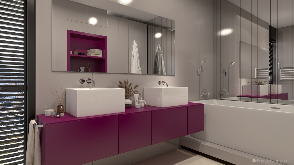 Contemporary Red Bathroom 3d design renderings
