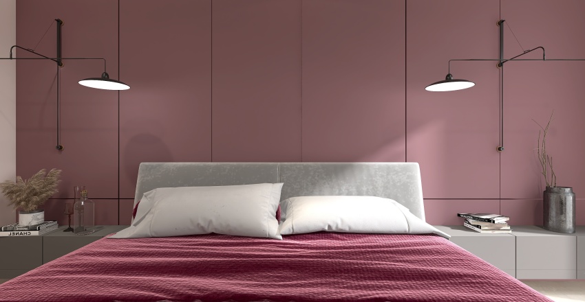 Contemporary Red Bedroom 3d design renderings
