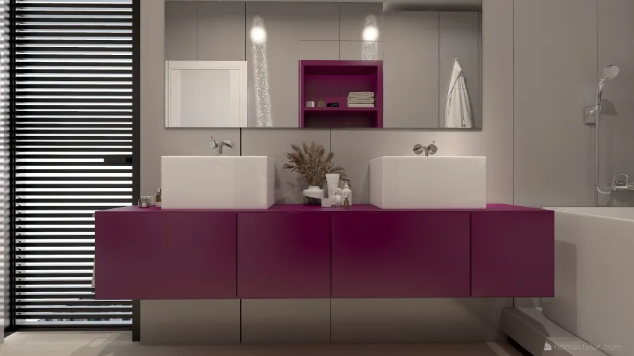 Contemporary Red Bathroom 3d design renderings