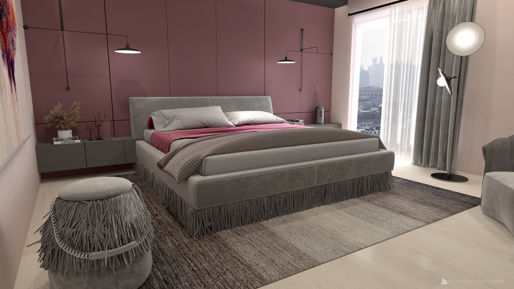 Contemporary Red Bedroom 3d design renderings