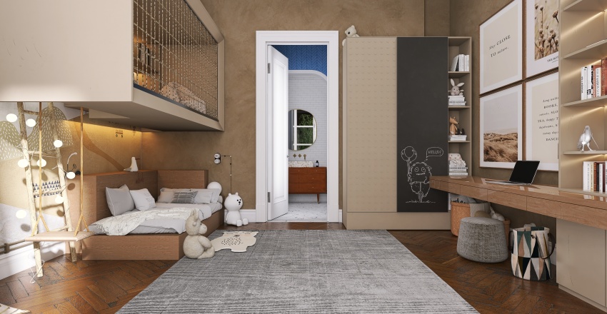 Bohemian ArtDeco StyleOther Orange Beige Kid Bedroom 3d design renderings