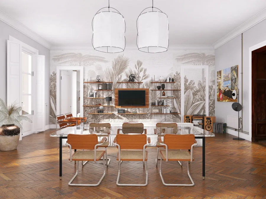 Bohemian ArtDeco StyleOther Orange Beige Kitchen and Dining Room 3d design renderings