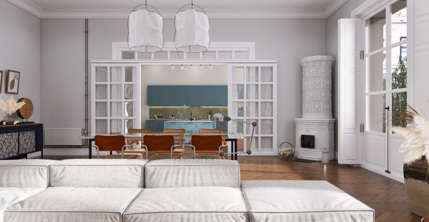 Bohemian ArtDeco StyleOther Orange Beige Great Room 3d design renderings