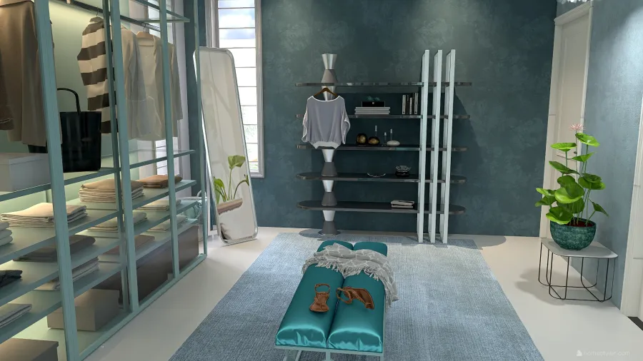 Contemporary Green walk-in closet 3d design renderings