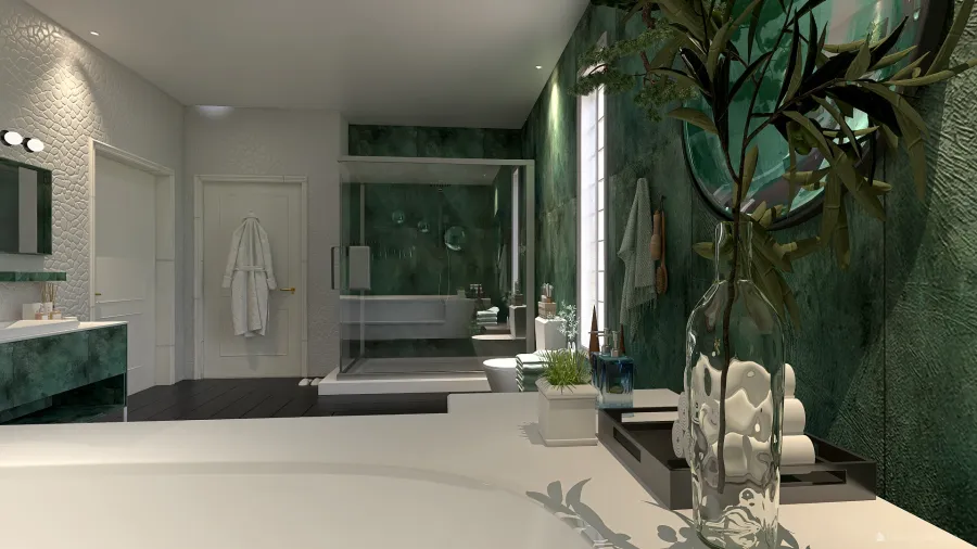 Contemporary Green Master Bathroom 3d design renderings