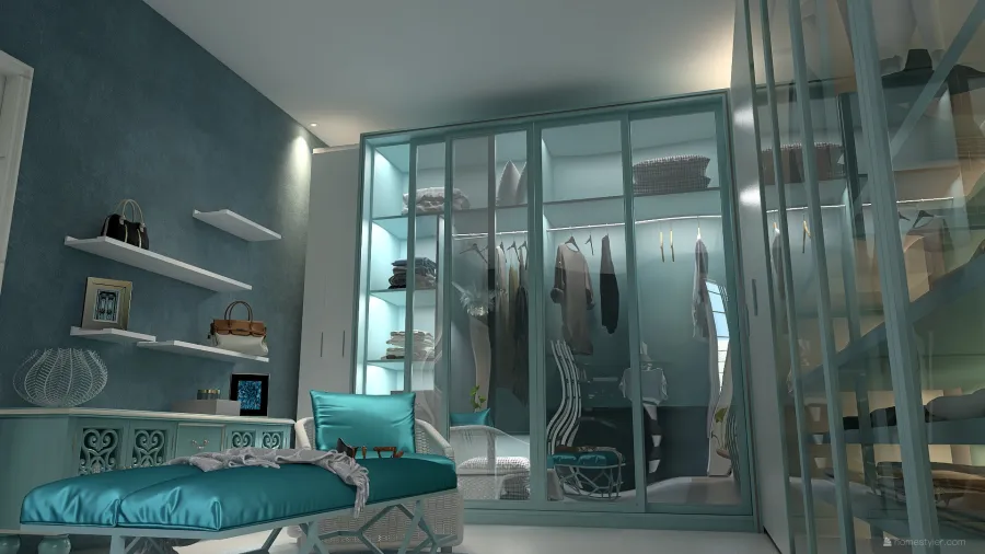 Contemporary Green walk-in closet 3d design renderings