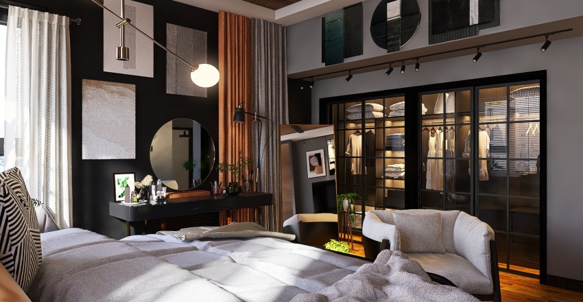 Dark Modern Apartment Bedroom 3d design renderings