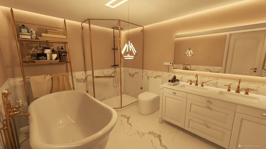 Farmhouse WarmTones WoodTones Grey Master Bathroom 3d design renderings