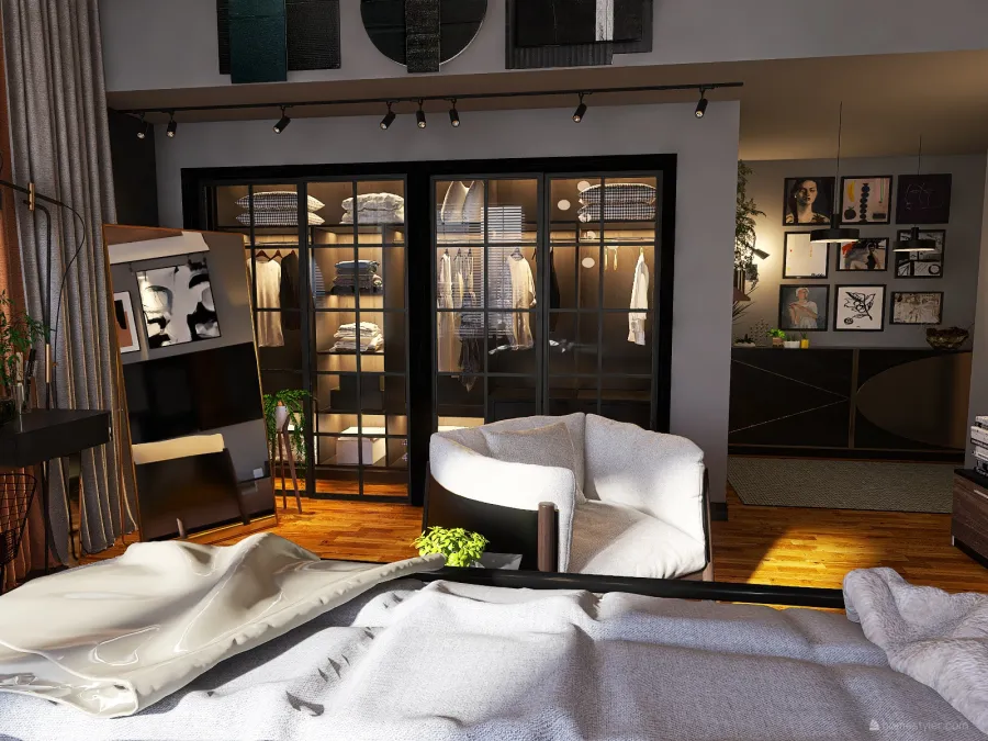 Dark Modern Apartment Bedroom 3d design renderings