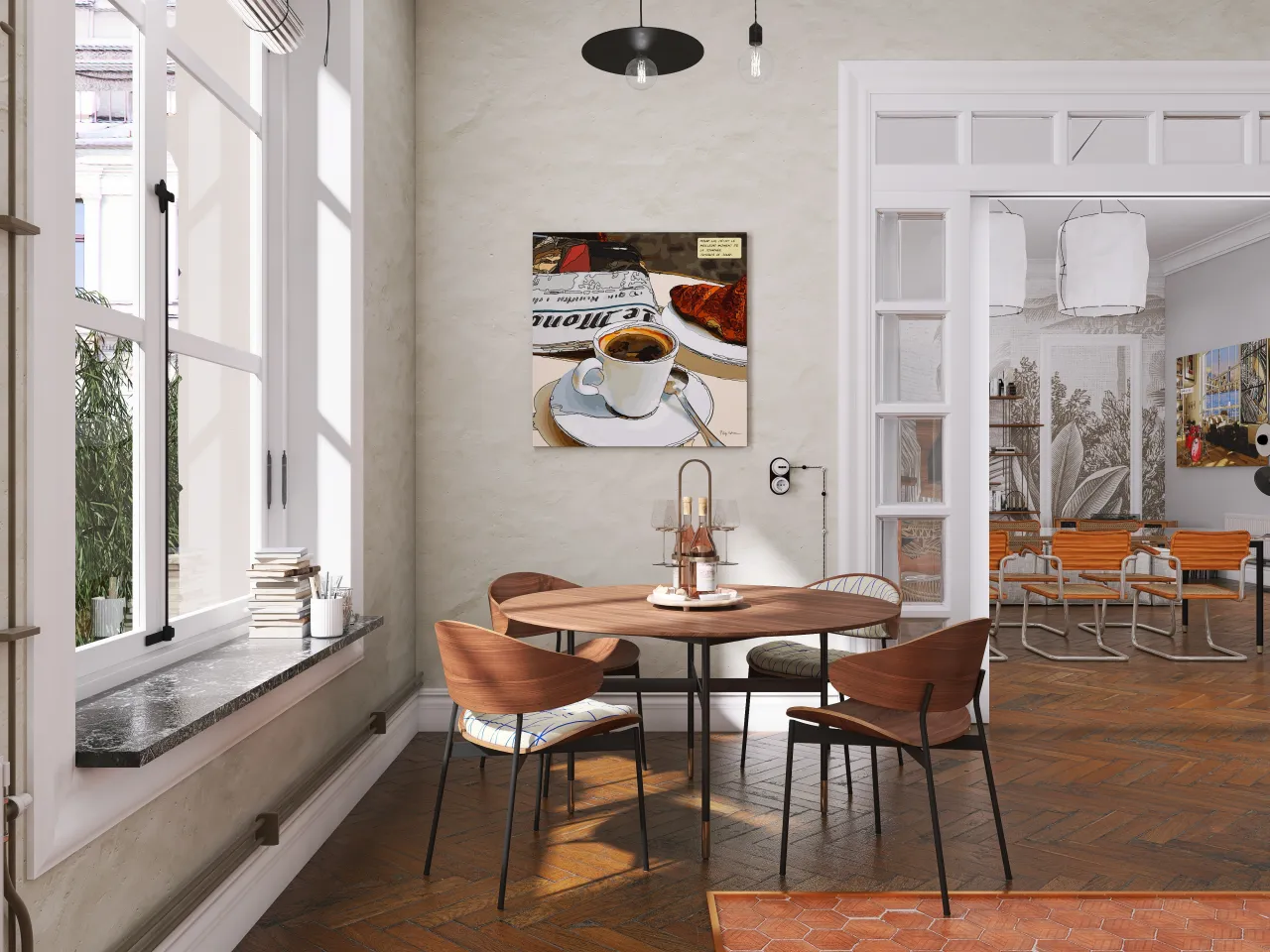 Bohemian ArtDeco StyleOther Orange Beige DiningRoom 3d design renderings