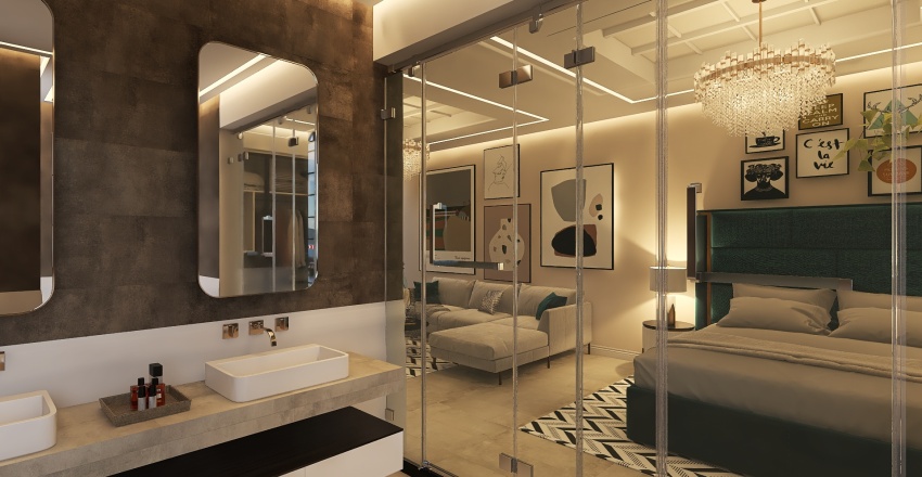Farmhouse WarmTones WoodTones Grey Master Bedroom 3d design renderings