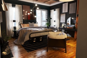 Dark Modern Apartment Bedroom Design Rendering