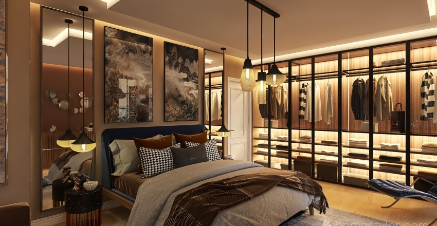 Farmhouse WarmTones WoodTones Grey Second Bedroom 3d design renderings