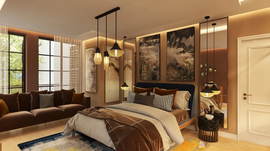 Farmhouse WarmTones WoodTones Grey Second Bedroom 3d design renderings