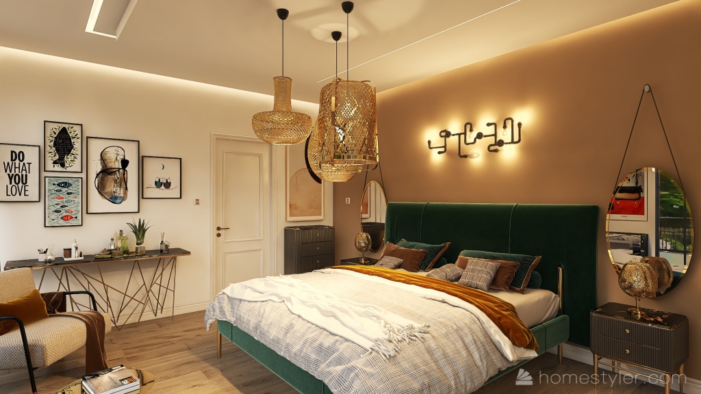 Farmhouse WarmTones WoodTones Grey Master Bedroom1 3d design renderings