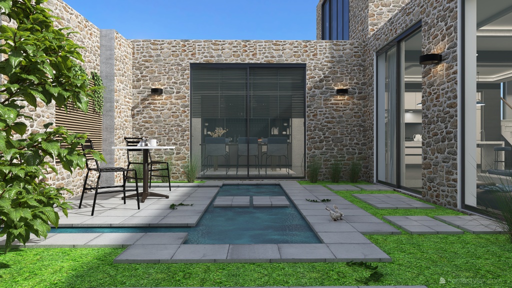 Contemporary StyleOther Blue Courtyard 3d design renderings