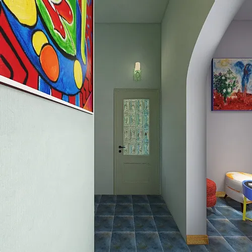 Corridoio con quadri d'autore 3d design renderings