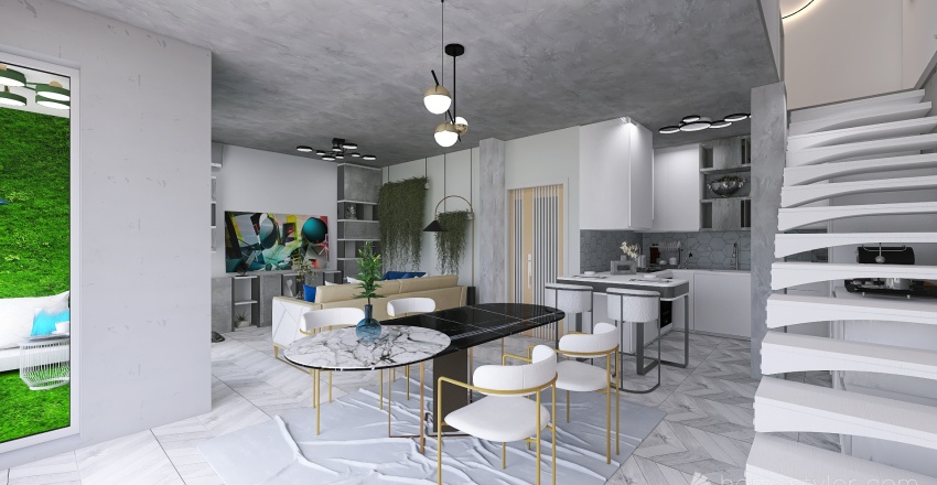 Living/Dining Room & Kitchen 3d design renderings