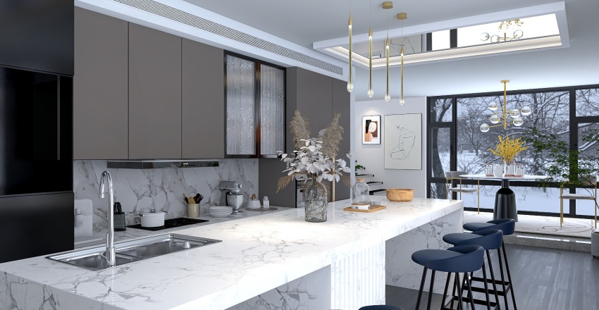 kitchen and dining room 3d design renderings