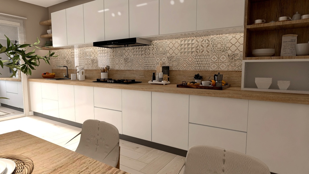 Beige Cocina 3d design renderings