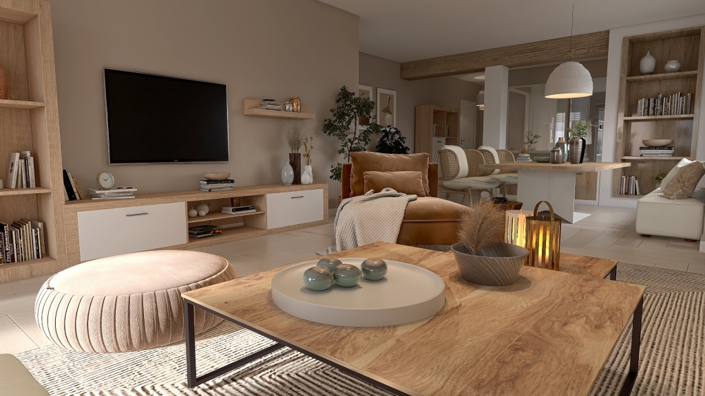 Beige Salon comedor 3d design renderings