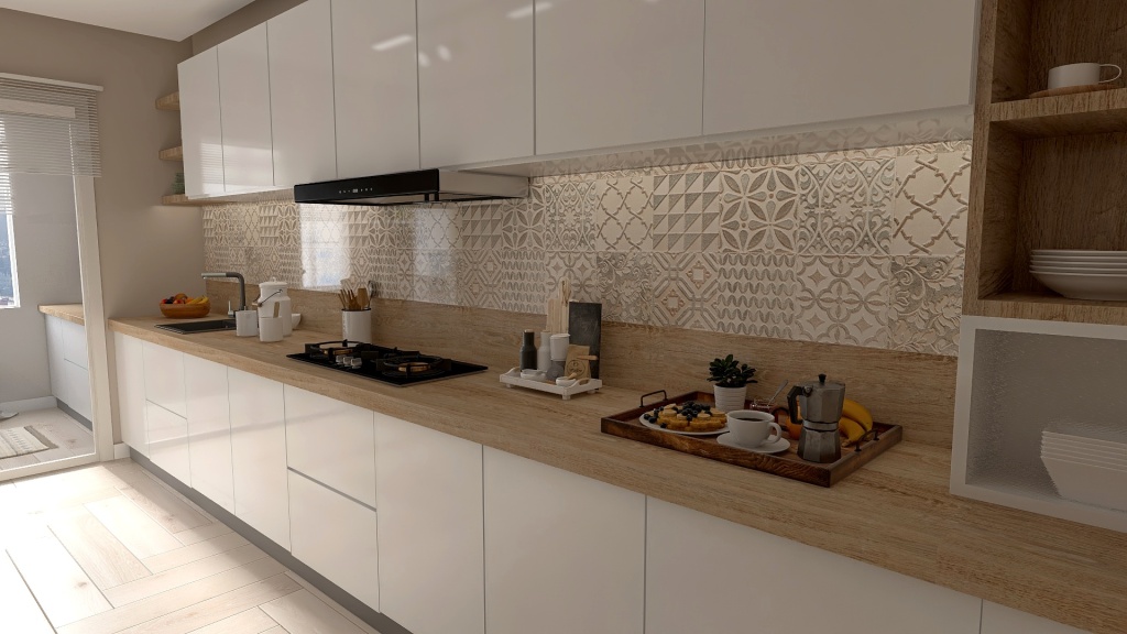 Beige Cocina 3d design renderings
