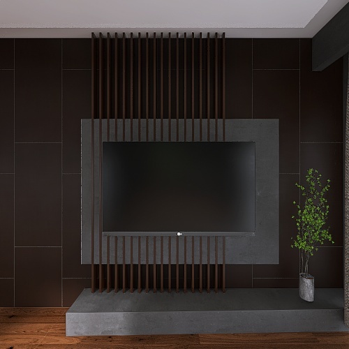 Modern Dark Wood Condo Design Rendering