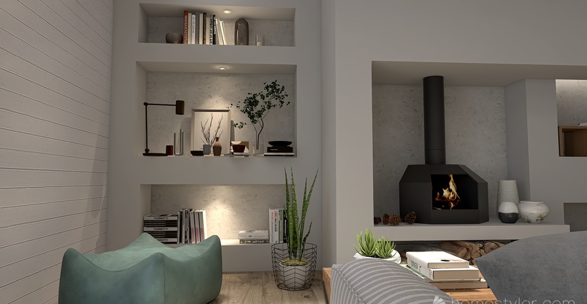 Costal Blue Living and Dining Room 3d design renderings