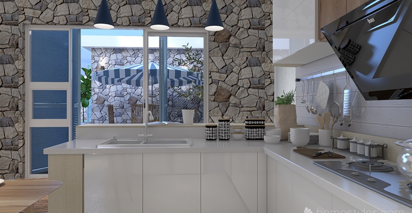 Costal Blue Kitchen 3d design renderings