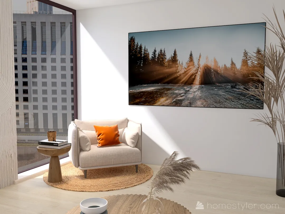 Sala de estar - apartamento con grandes ventanas 3d design renderings