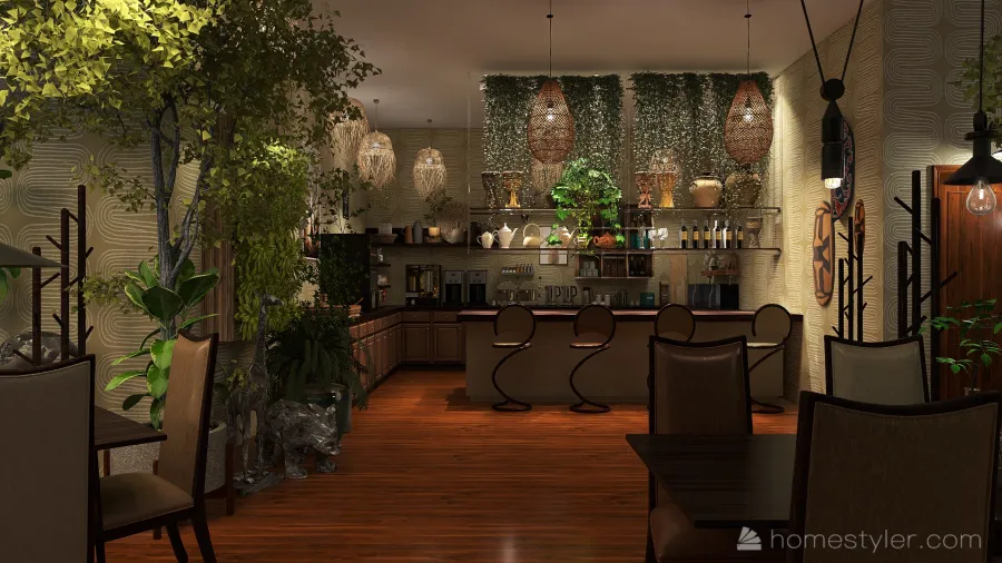 Djungel themed cafe' 3d design renderings