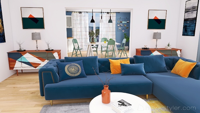appartement blue 3d design renderings
