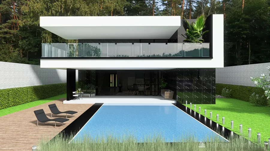 Contemporary Modern Bauhaus Siyah Beyaz Villa White Black 3d design renderings