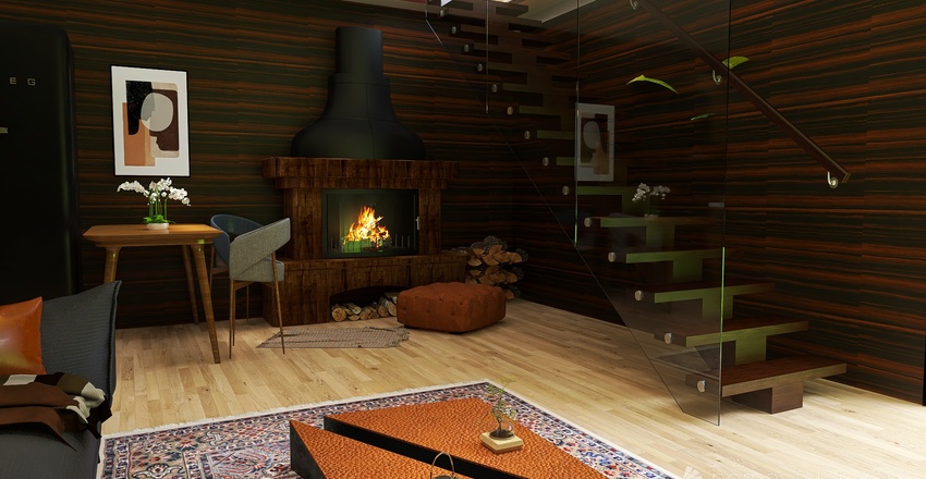 Şirin Bir Dağ Evi Interior Design Render