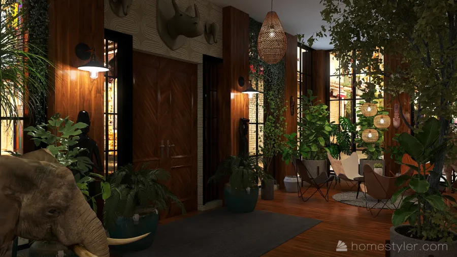 Djungel themed cafe' 3d design renderings