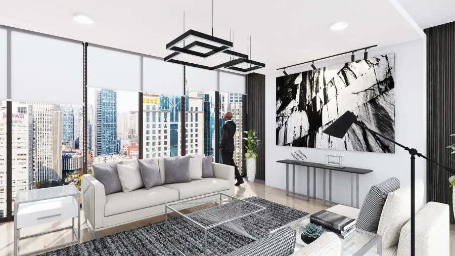 CONTEMPORARY MINIMALIST LIVING ROOM 3d design renderings