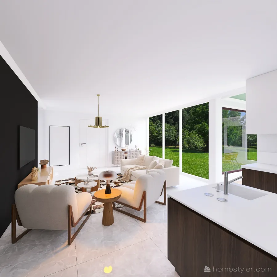 Kitchen , Living and Dining Room 3d design renderings