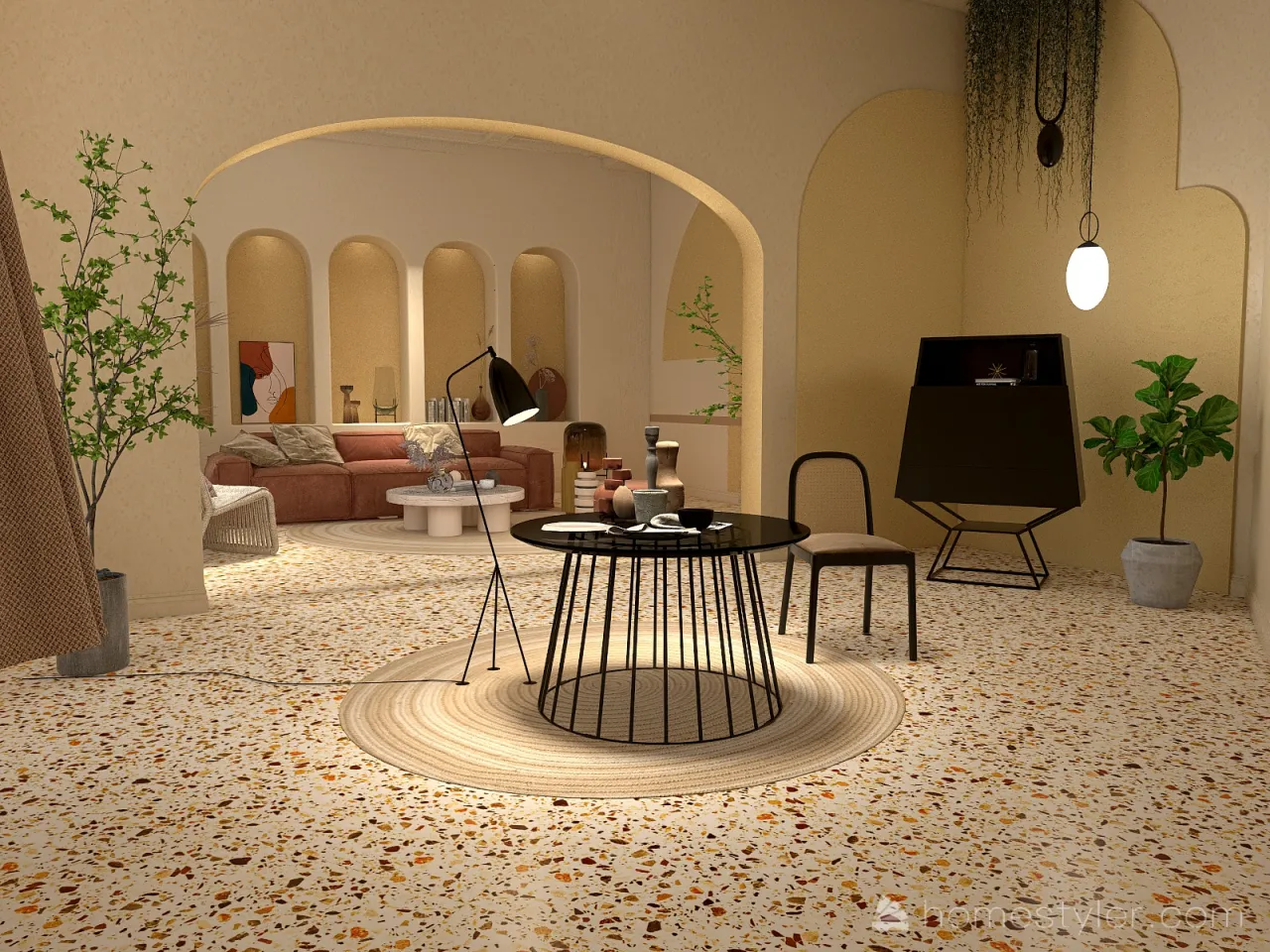 Yellow LivingDiningRoom 3d design renderings