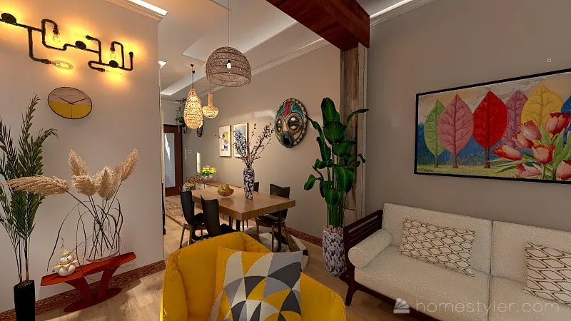 AN apartment in bohemian decor 3d design renderings