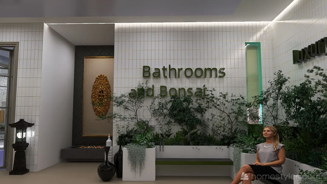 Bathrooms and Bonsai..... commercial showrooms 3d design renderings