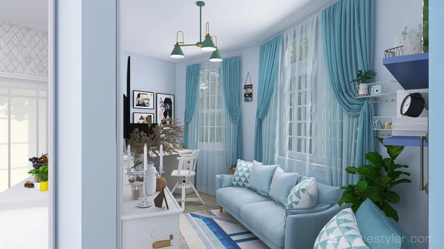 Blue Apartment 3d design renderings