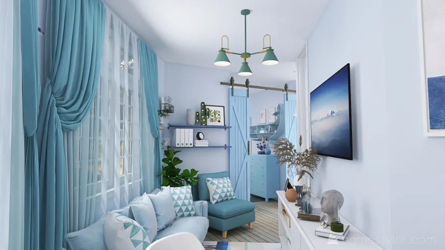 Blue Apartment 3d design renderings