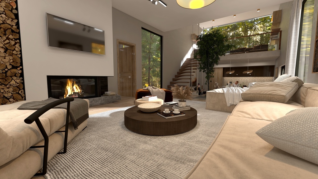 Scandinavian Refugio de otoño WoodTones ColorScemeOther 3d design renderings