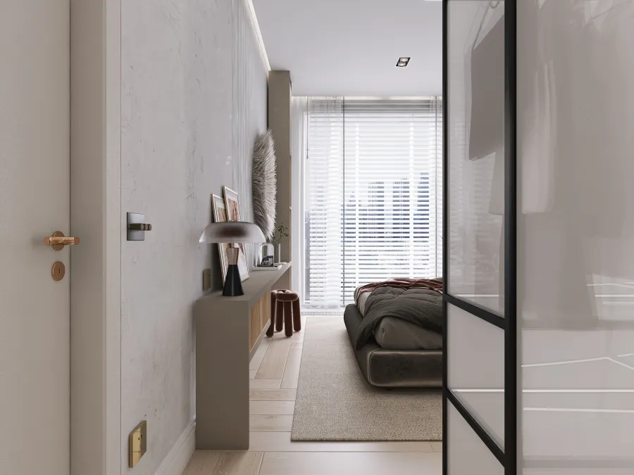 Modern WarmTones Beige Master Bedroom 3d design renderings