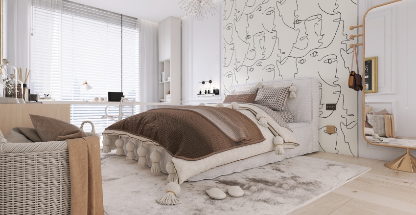 Modern WarmTones Beige Teen Bedroom 3d design renderings
